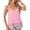 image:imageLYANER Womens Sexy Beach Cami Shirts Spaghetti Strap V Neck Sleeveless Flowy Cute Lace Trim TopsPink