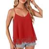 image:imageLYANER Womens Sexy Beach Cami Shirts Spaghetti Strap V Neck Sleeveless Flowy Cute Lace Trim TopsRed