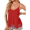 image:imageLYANER Womens Sexy Beach Cami Shirts Spaghetti Strap V Neck Sleeveless Flowy Cute Lace Trim TopsRed