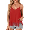 image:imageLYANER Womens Sexy Beach Cami Shirts Spaghetti Strap V Neck Sleeveless Flowy Cute Lace Trim TopsRed