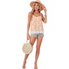 image:imageLYANER Womens Sexy Beach Cami Shirts Spaghetti Strap V Neck Sleeveless Flowy Cute Lace Trim TopsRed Flower