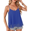 image:imageLYANER Womens Sexy Beach Cami Shirts Spaghetti Strap V Neck Sleeveless Flowy Cute Lace Trim TopsRoyal Blue