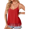 image:imageLYANER Womens Sexy Beach Cami Shirts Spaghetti Strap V Neck Sleeveless Flowy Cute Lace Trim TopsSolid Red