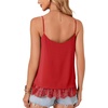 image:imageLYANER Womens Sexy Beach Cami Shirts Spaghetti Strap V Neck Sleeveless Flowy Cute Lace Trim TopsSolid Red