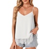 image:imageLYANER Womens Sexy Beach Cami Shirts Spaghetti Strap V Neck Sleeveless Flowy Cute Lace Trim TopsSolid White