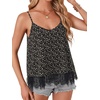 image:imageLYANER Womens Sexy Beach Cami Shirts Spaghetti Strap V Neck Sleeveless Flowy Cute Lace Trim TopsWhite Floral