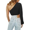 image:imageLYANER Womens Sexy One Shoulder Cut Out Bishop Long Sleeve Crop Tee Blouse TopBlack