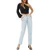 image:imageLYANER Womens Sexy One Shoulder Cut Out Bishop Long Sleeve Crop Tee Blouse TopBlack
