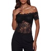 image:imageLYANER Womens Sheer Floral Lace Off the Shoulder Short Sleeve Slim Fit Y2k Blouse TopsBlack