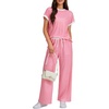 image:imageLYANER Womens Short Sleeve Pajamas Set Stripe Round Neck Lounge Sets Sleepwear with PocketsPink