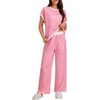 image:imageLYANER Womens Short Sleeve Pajamas Set Stripe Round Neck Lounge Sets Sleepwear with PocketsPink