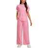 image:imageLYANER Womens Short Sleeve Pajamas Set Stripe Round Neck Lounge Sets Sleepwear with PocketsPink