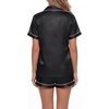 image:imageLYANER Womens Silky Satin Pajamas Set Short Sleeve Button Down Shirt With Shorts Pjs Set SleepwearBlack