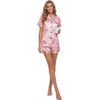 image:imageLYANER Womens Silky Satin Pajamas Set Short Sleeve Button Down Shirt With Shorts Pjs Set SleepwearBow Pink
