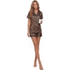 image:imageLYANER Womens Silky Satin Pajamas Set Short Sleeve Button Down Shirt With Shorts Pjs Set SleepwearBrown Leopard