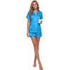 image:imageLYANER Womens Silky Satin Pajamas Set Short Sleeve Button Down Shirt With Shorts Pjs Set SleepwearCyan