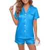 image:imageLYANER Womens Silky Satin Pajamas Set Short Sleeve Button Down Shirt With Shorts Pjs Set SleepwearCyan