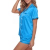 image:imageLYANER Womens Silky Satin Pajamas Set Short Sleeve Button Down Shirt With Shorts Pjs Set SleepwearCyan