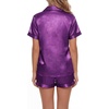 image:imageLYANER Womens Silky Satin Pajamas Set Short Sleeve Button Down Shirt With Shorts Pjs Set SleepwearDeep Purple2