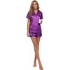 image:imageLYANER Womens Silky Satin Pajamas Set Short Sleeve Button Down Shirt With Shorts Pjs Set SleepwearDeep Purple2