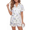 image:imageLYANER Womens Silky Satin Pajamas Set Short Sleeve Button Down Shirt With Shorts Pjs Set SleepwearFloral Beige