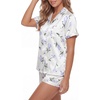 image:imageLYANER Womens Silky Satin Pajamas Set Short Sleeve Button Down Shirt With Shorts Pjs Set SleepwearFloral Beige