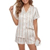 image:imageLYANER Womens Silky Satin Pajamas Set Short Sleeve Button Down Shirt With Shorts Pjs Set SleepwearFloral Stripes