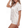 image:imageLYANER Womens Silky Satin Pajamas Set Short Sleeve Button Down Shirt With Shorts Pjs Set SleepwearFloral Stripes
