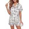 image:imageLYANER Womens Silky Satin Pajamas Set Short Sleeve Button Down Shirt With Shorts Pjs Set SleepwearFloral White