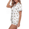 image:imageLYANER Womens Silky Satin Pajamas Set Short Sleeve Button Down Shirt With Shorts Pjs Set SleepwearKhaki Bear