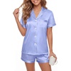image:imageLYANER Womens Silky Satin Pajamas Set Short Sleeve Button Down Shirt With Shorts Pjs Set SleepwearLilac
