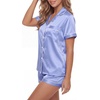 image:imageLYANER Womens Silky Satin Pajamas Set Short Sleeve Button Down Shirt With Shorts Pjs Set SleepwearLilac