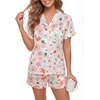 image:imageLYANER Womens Silky Satin Pajamas Set Short Sleeve Button Down Shirt With Shorts Pjs Set SleepwearMulticolored