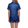 image:imageLYANER Womens Silky Satin Pajamas Set Short Sleeve Button Down Shirt With Shorts Pjs Set SleepwearNavy Blue