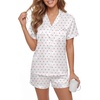 image:imageLYANER Womens Silky Satin Pajamas Set Short Sleeve Button Down Shirt With Shorts Pjs Set SleepwearPink Floral Dots