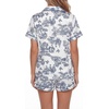 image:imageLYANER Womens Silky Satin Pajamas Set Short Sleeve Button Down Shirt With Shorts Pjs Set SleepwearPrinted Navy Blue