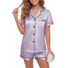 image:imageLYANER Womens Silky Satin Pajamas Set Short Sleeve Button Down Shirt With Shorts Pjs Set SleepwearPurple