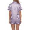 image:imageLYANER Womens Silky Satin Pajamas Set Short Sleeve Button Down Shirt With Shorts Pjs Set SleepwearPurple