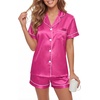 image:imageLYANER Womens Silky Satin Pajamas Set Short Sleeve Button Down Shirt With Shorts Pjs Set SleepwearRose