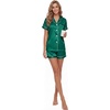 image:imageLYANER Womens Silky Satin Pajamas Set Short Sleeve Button Down Shirt With Shorts Pjs Set SleepwearSolid Dark Green