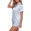 image:imageLYANER Womens Silky Satin Pajamas Set Short Sleeve Button Down Shirt With Shorts Pjs Set SleepwearStriped Blue