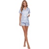 image:imageLYANER Womens Silky Satin Pajamas Set Short Sleeve Button Down Shirt With Shorts Pjs Set SleepwearStriped Blue