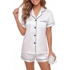 image:imageLYANER Womens Silky Satin Pajamas Set Short Sleeve Button Down Shirt With Shorts Pjs Set SleepwearWhite