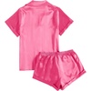 image:imageLYANER Womens Sleepwear Satin Silky Short Sleeve Top with Shorts Pajama SetRose