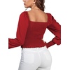 image:imageLYANER Womens Square Neck Ruffle Trim Shirred Puff Long Sleeve Crop Top Blouse ShirtRed