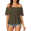 image:imageLYANER Womens Square Neck Smocked Peplum Blouse Top Ruffle Short Sleeve Flowy Babydoll Cute Shirt TopsArmy Green