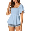 image:imageLYANER Womens Square Neck Smocked Peplum Blouse Top Ruffle Short Sleeve Flowy Babydoll Cute Shirt TopsBaby Blue
