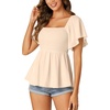 image:imageLYANER Womens Square Neck Smocked Peplum Blouse Top Ruffle Short Sleeve Flowy Babydoll Cute Shirt TopsBeige