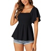 image:imageLYANER Womens Square Neck Smocked Peplum Blouse Top Ruffle Short Sleeve Flowy Babydoll Cute Shirt TopsBlack