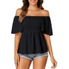 image:imageLYANER Womens Square Neck Smocked Peplum Blouse Top Ruffle Short Sleeve Flowy Babydoll Cute Shirt TopsBlack